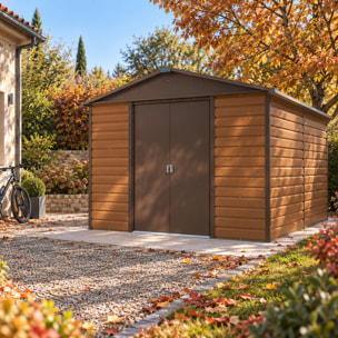 Abri de jardin métal aspect bois Yardmaster 10,46 m² + kit d'ancrage