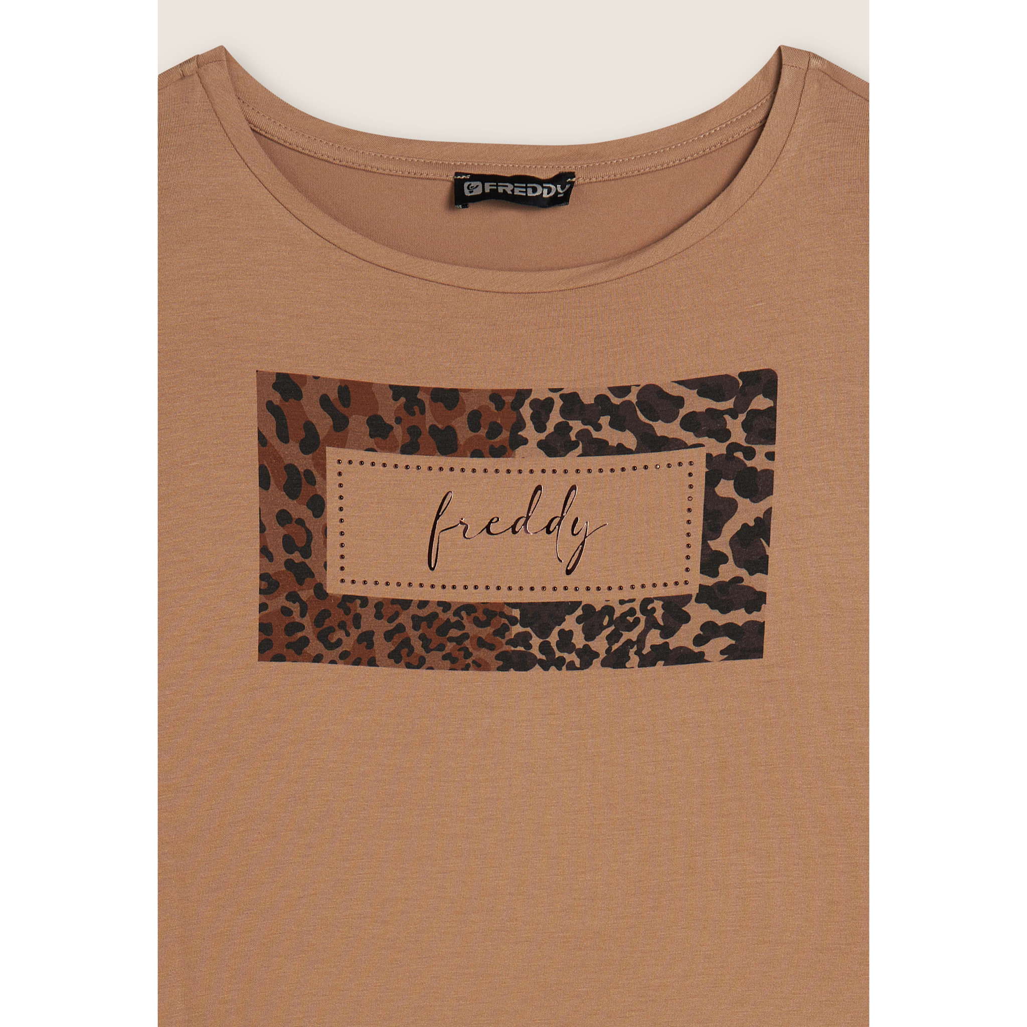 T-shirt donna stampa animalier e strass