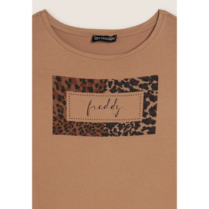 T-shirt donna stampa animalier e strass