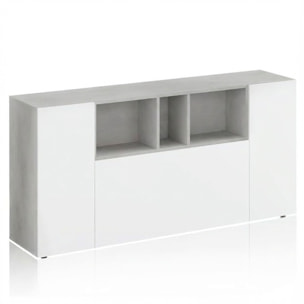Credenza Moderna Madia A 3 Ante Con Vani a Giorno Mobile Contenitore Salvaspazio Da Terra Ripiani Regolabili 150 x 41 x 76 Cm Bianco e Grigio Cemento