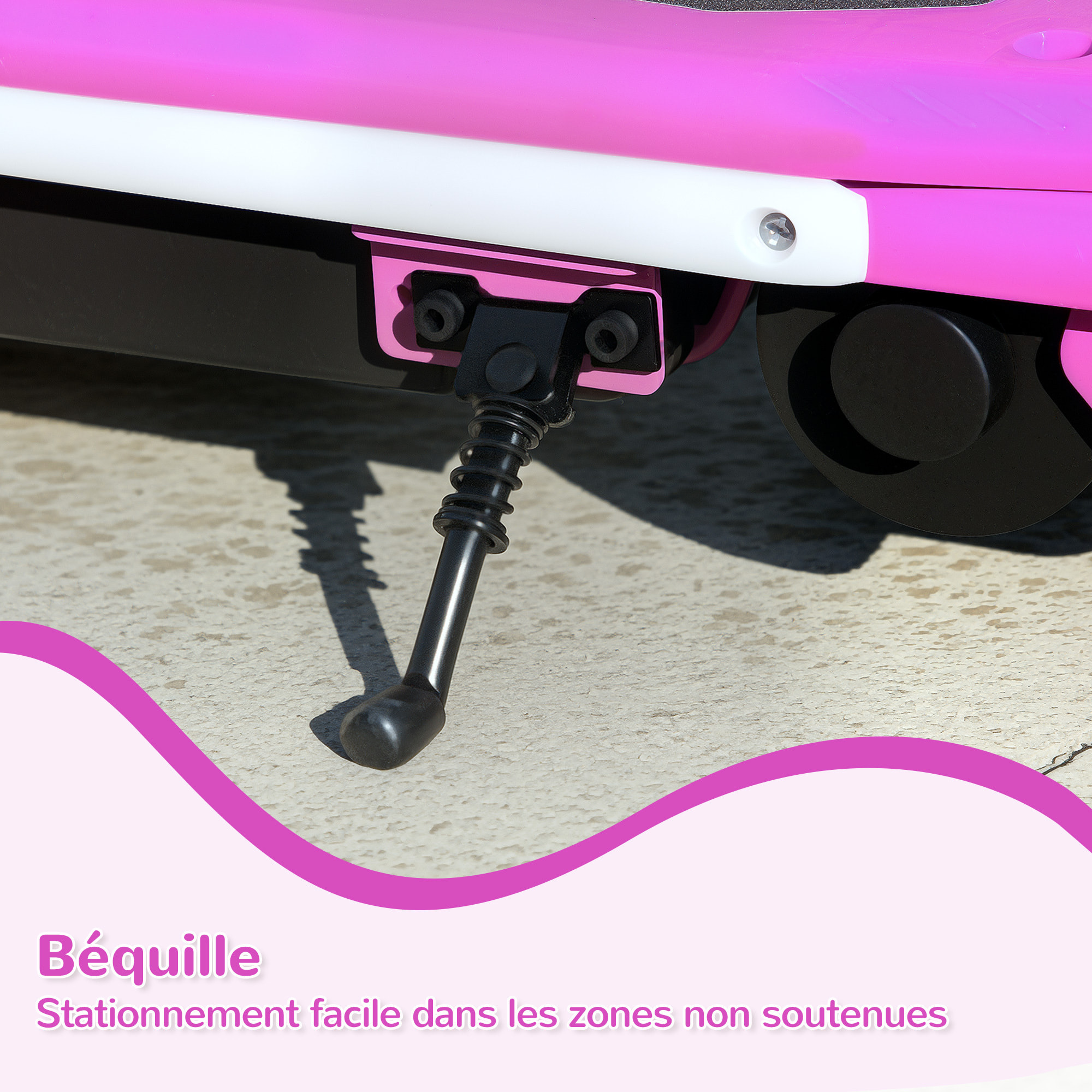 Trottinette électrique enfant LED multicolore max. 10Km/h autonomie 8Km béquille acier mauve