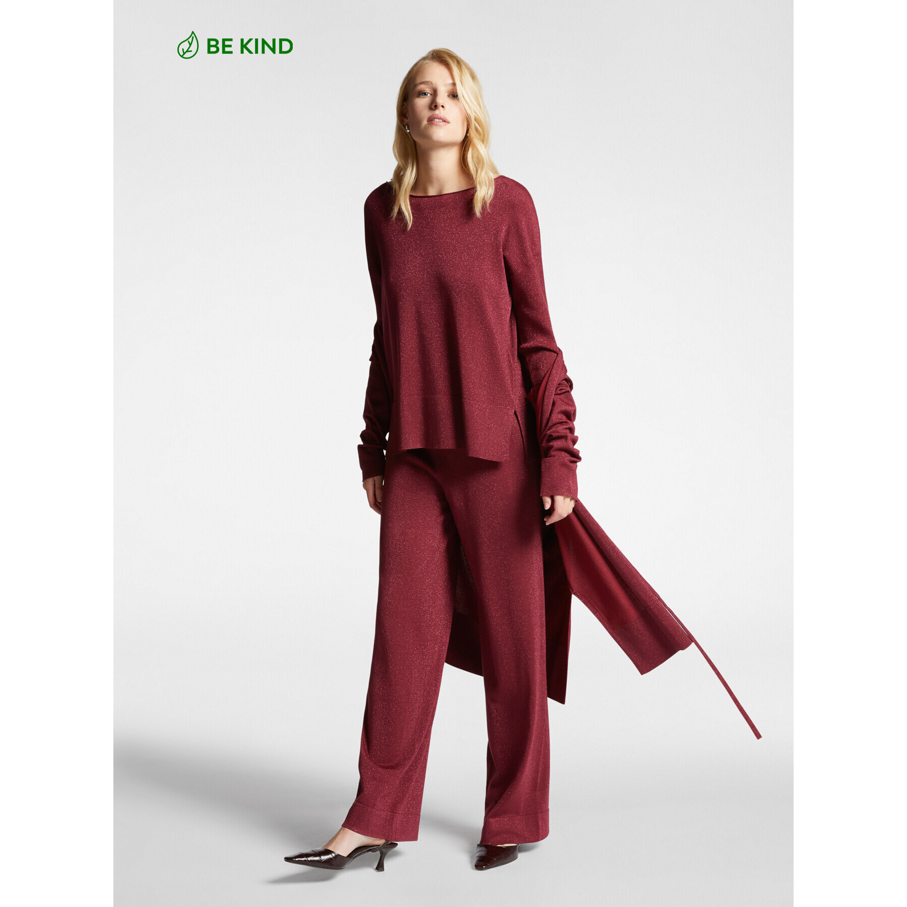Elena Mirò - Pantaloni lurex in viscosa LENZING™ ECOVERO™ - Bordeaux