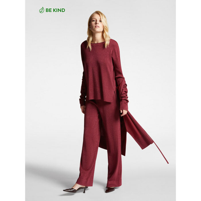 Elena Mirò - Pantaloni lurex in viscosa LENZING™ ECOVERO™ - Bordeaux