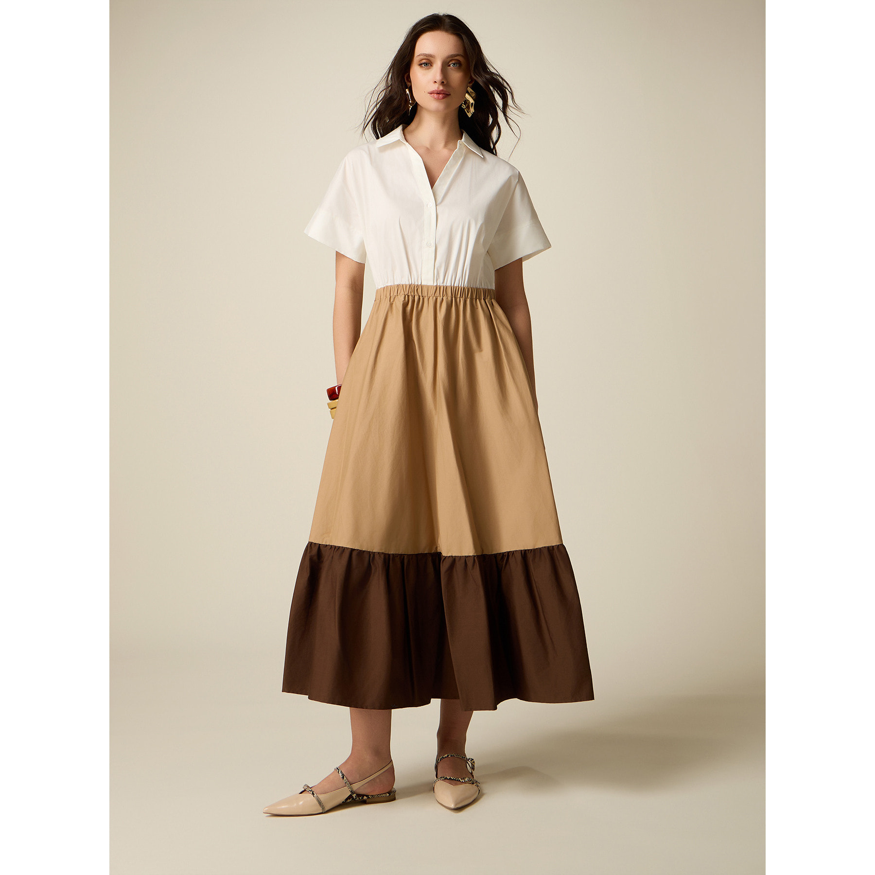 Oltre - Vestito lungo colour block - Marrone