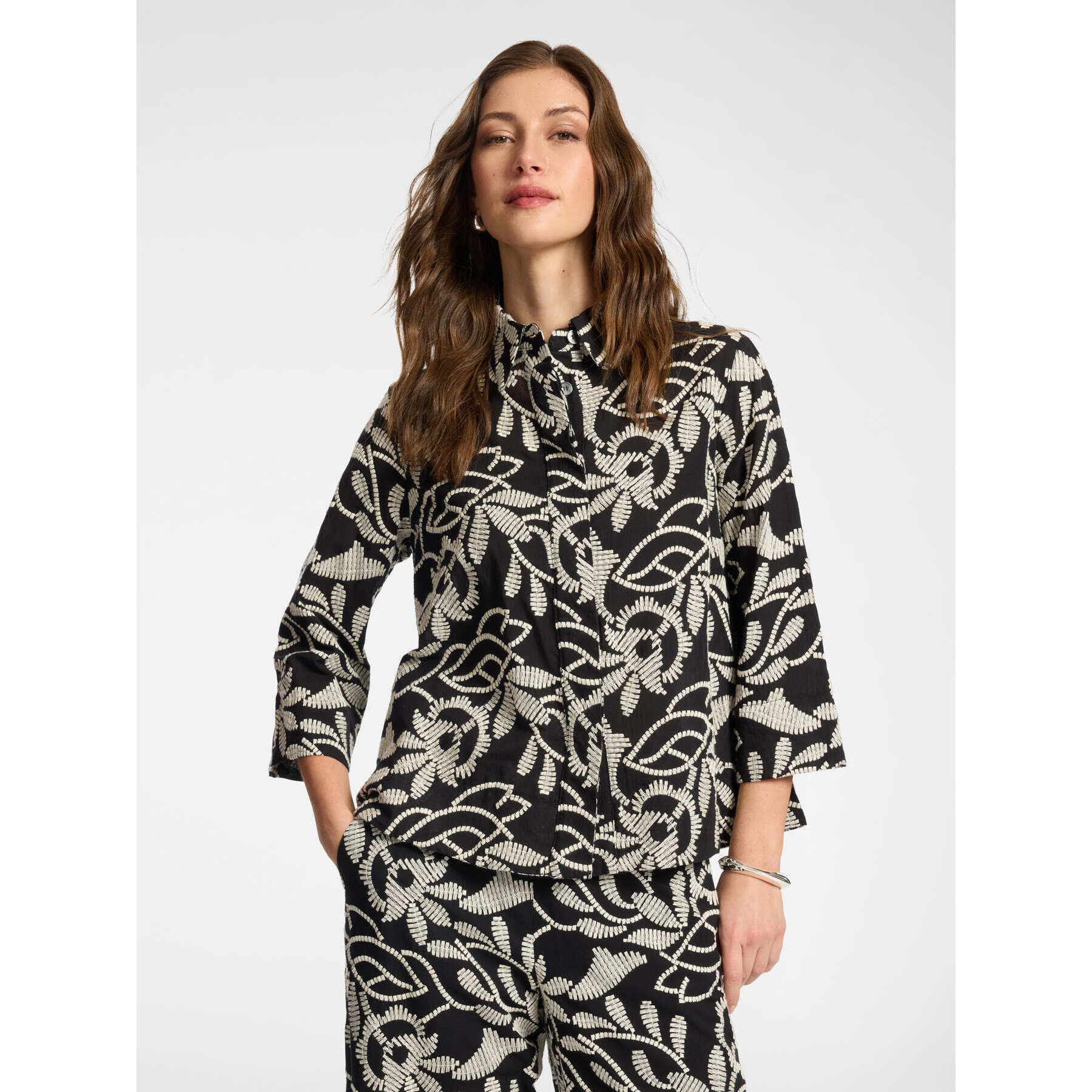 Elena Mirò - Camicia in cotone ricamato - Nero