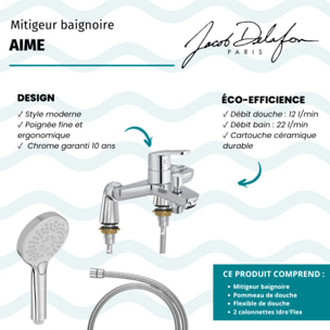 Mitigeur baignoire Aimé + pommeau de douche Metro + flexible de douche métal + colonnettes Idro'Flex