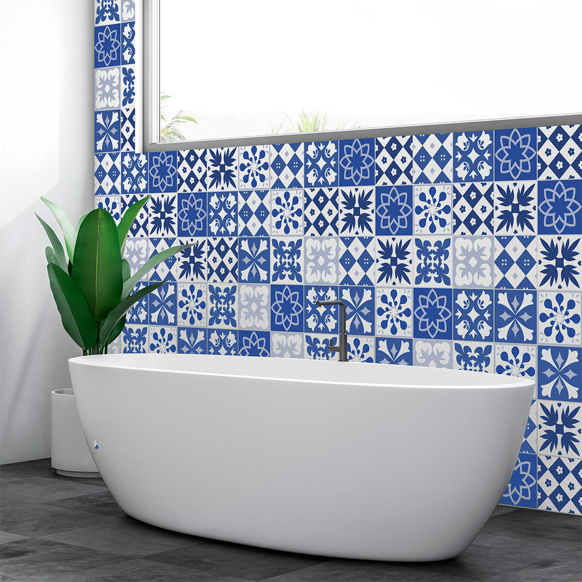 Stickers muraux - Sticker Mural Carrelage adhésif Cuisine Salle de Bain - 60 STICKERS CARRELAGES AZULEJOS ANGELINIA