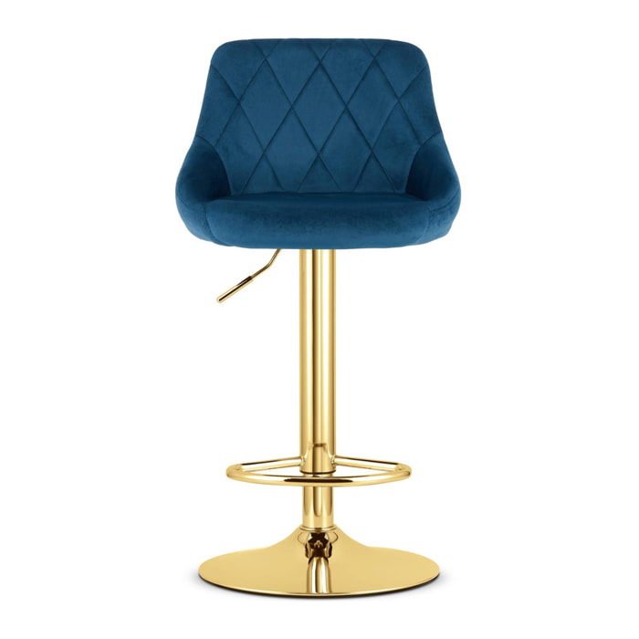 Sgabello da bar Kast in velluto blu e oro