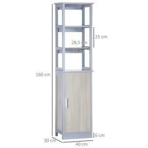 Armario Alto de Baño con 1 Puerta y 3 Estantes Abiertos Mueble Auxiliar de Almacenaje para Salón Cocina Dormitorio Carga 30 kg Antivuelco 40x30x160 cm Gris