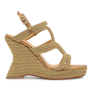 Sandalia de cuña Jera trenzada en acabado metalizado