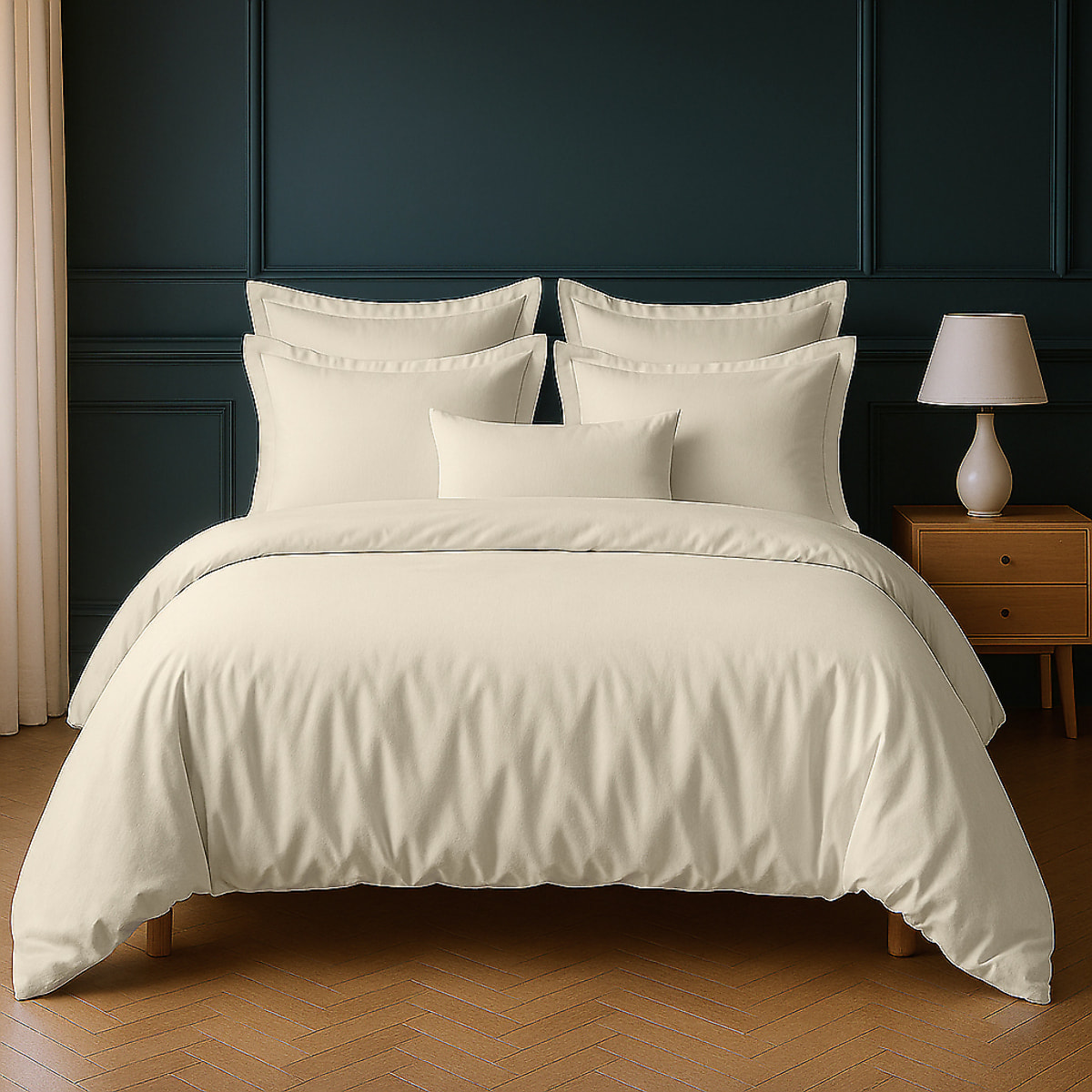 Parure Housse De Couette + 1 taie 100% Coton 57fils Ivoire