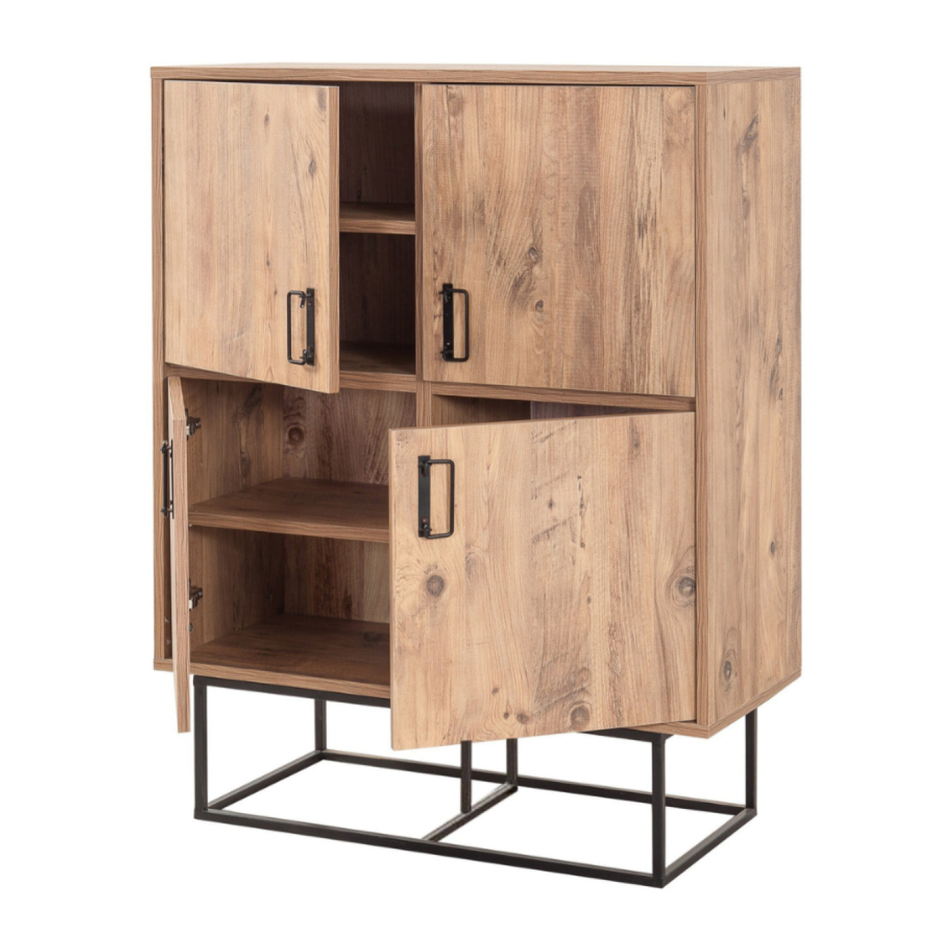 MEXICO - Buffet industriel en bois et métal - 4 portes - 8 rangements