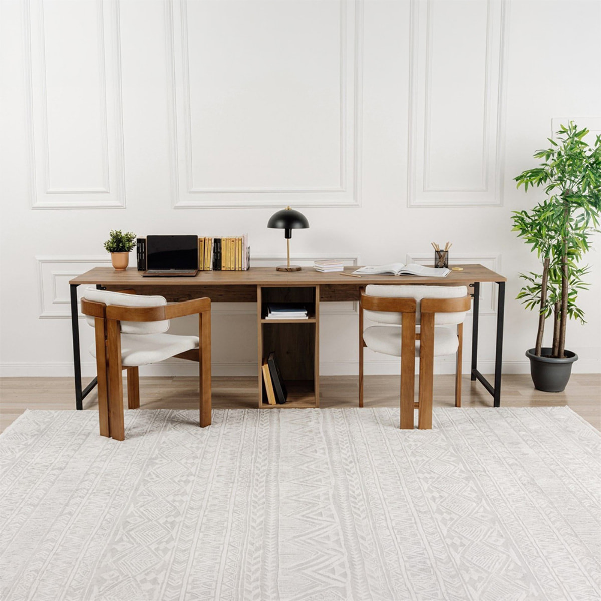Bureau 2 places 240 cm avec rangements effet bois PONS