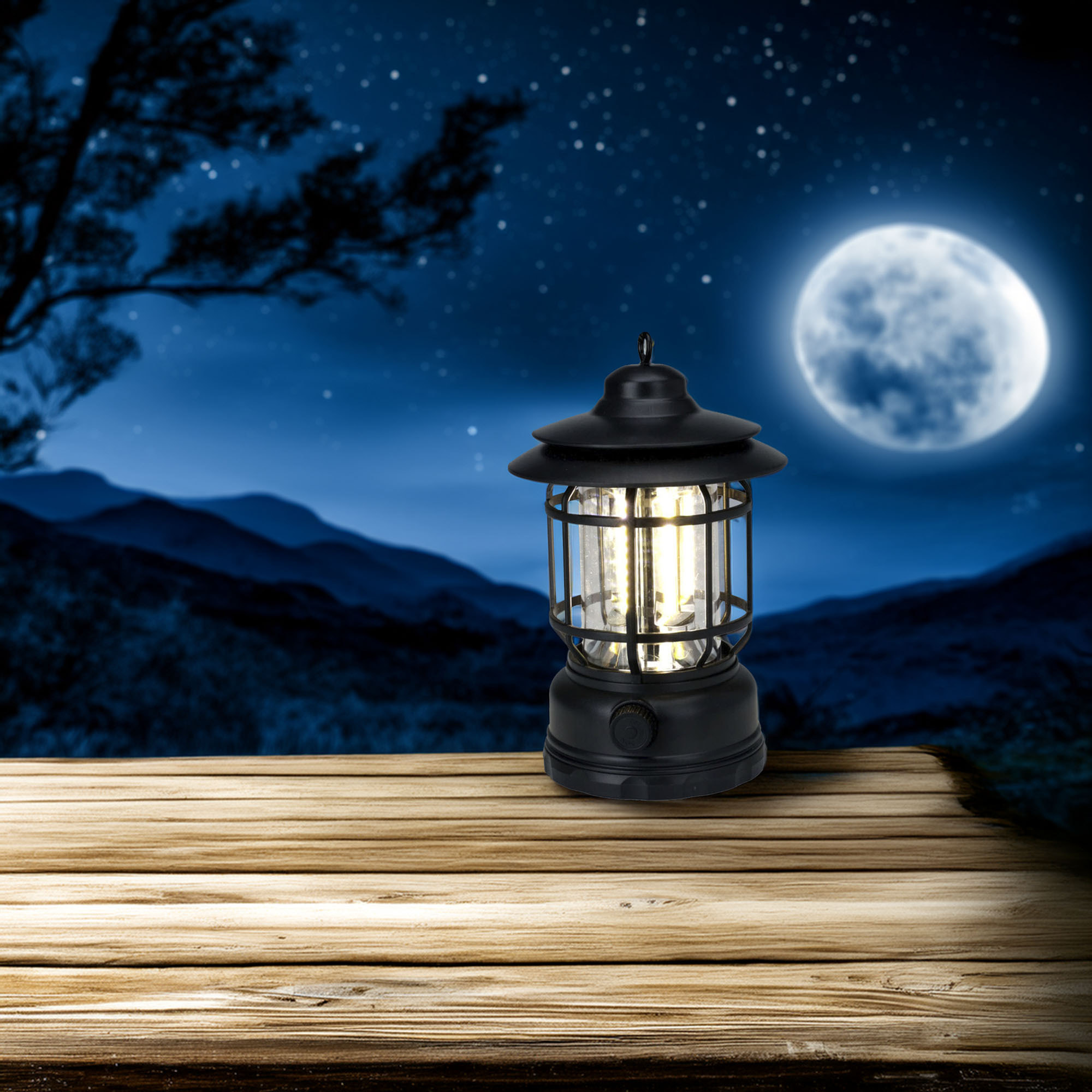 Well home luz de camping ø11,5x17,8cm con 3 bombillas y recargable por usb color negro