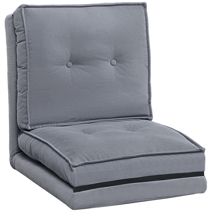 Chauffeuse 1 place convertible dossier réglable velours côtelé gris