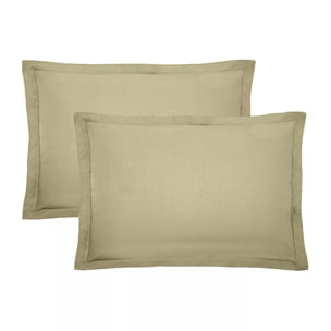 Lot de 2 taies percale de coton uni beige La percale francaise champagne