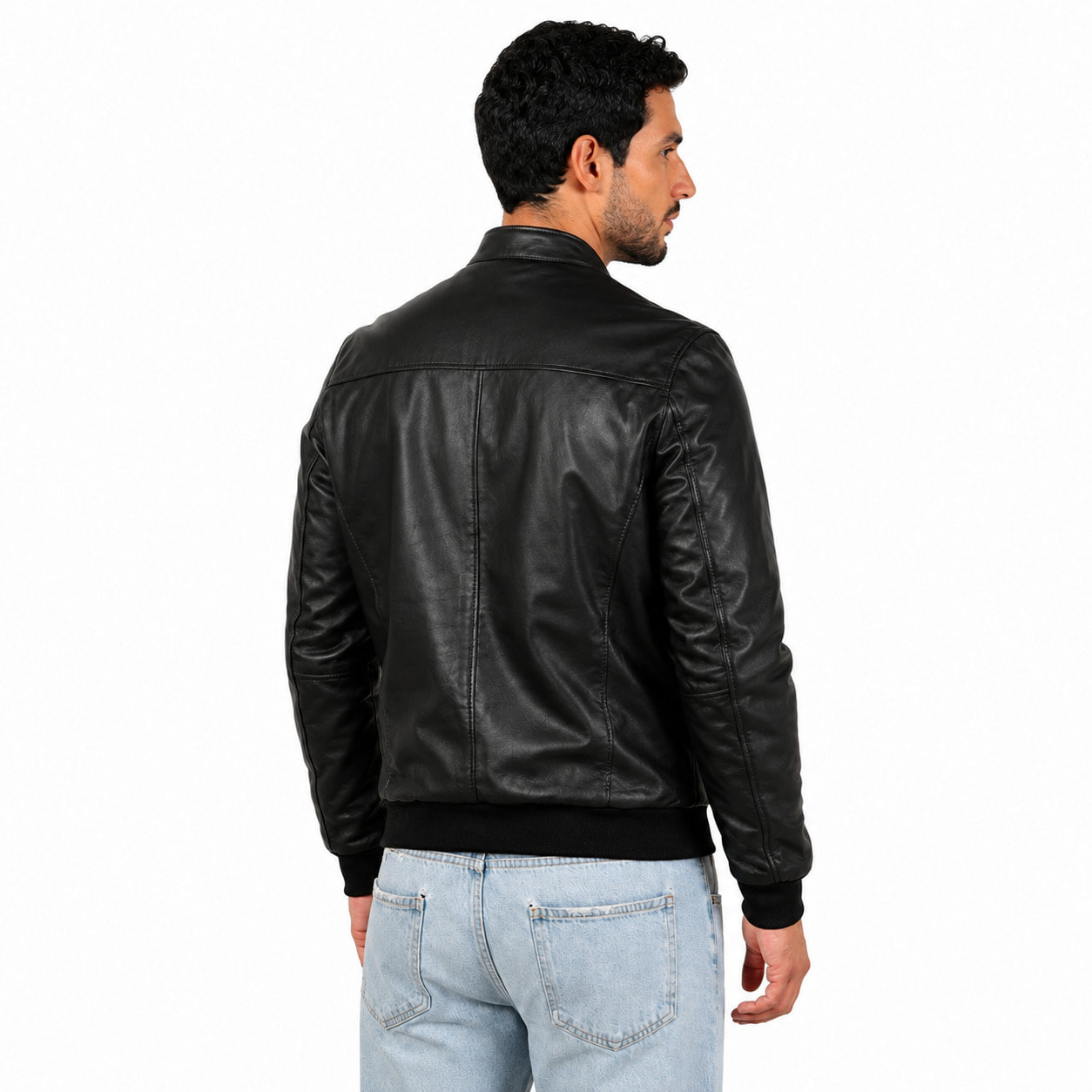 Giubbino in vera pelle di vitello foderato con trapunta invernale Nero-Slim Fit