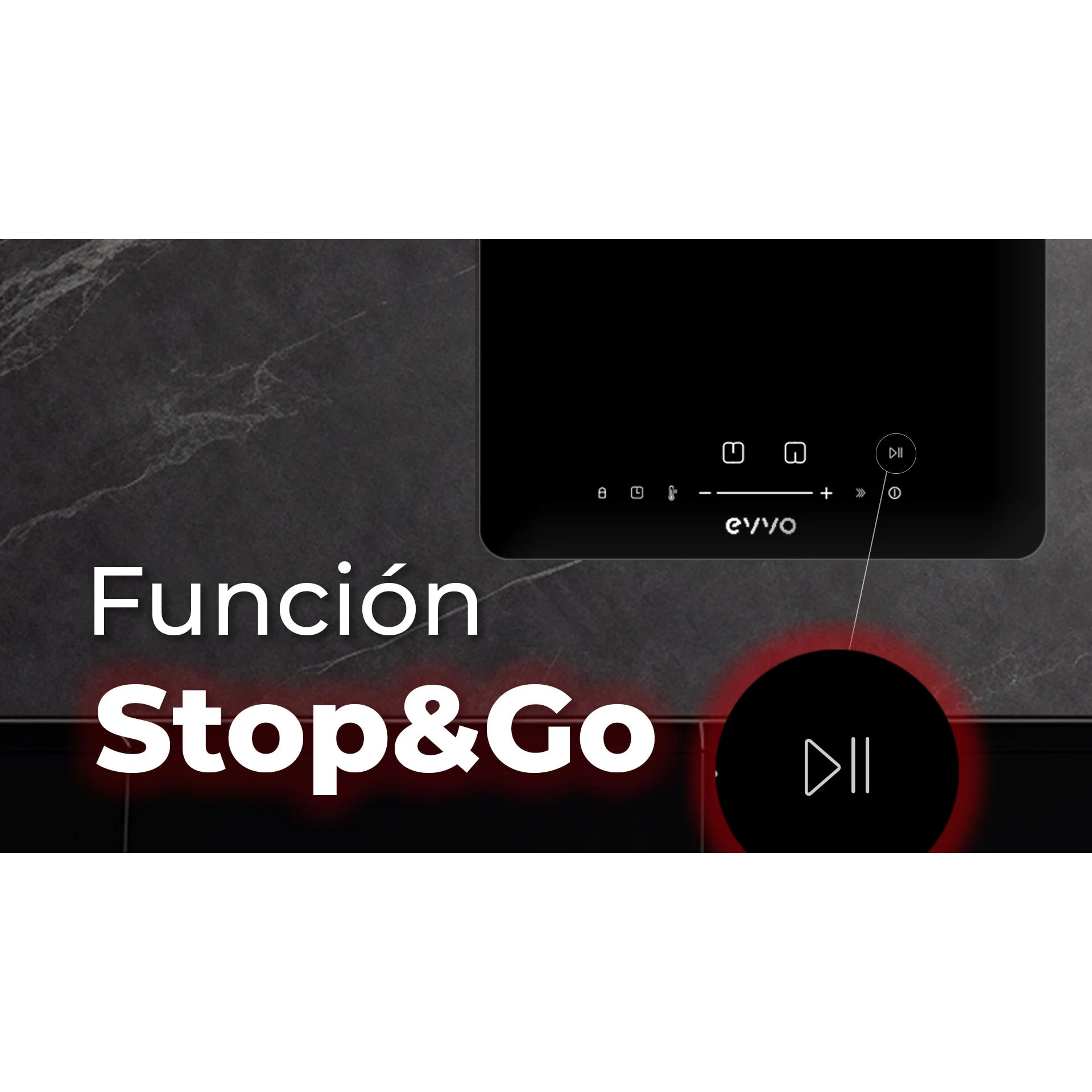 EVVO Placa Vitrocerámica 3 zonas de cocinado V60, Potencia máxima 5.700W, 9 niveles, máx diámetro 30 cm, control táctil, indicador de calor