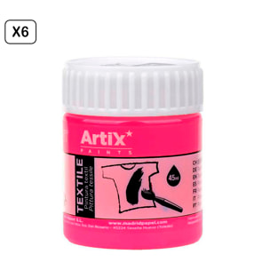 Confezione da 6 Uds. PITTURA TESSILE ROSA NEON 45 ml