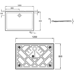 Receveur de douche 120 x 80 Gaspard extra-plat céramique bonde centrée sur la longueur