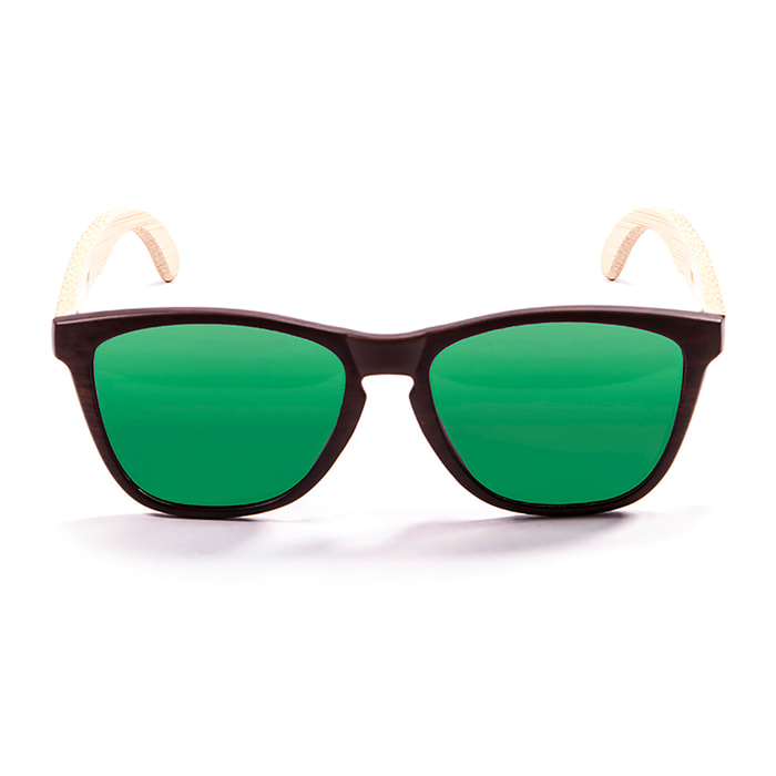 Gafas de sol OCEAN SEA WOOD - Nuevo brazo natural de bambú con frente marrón oscuro y / Revo verde