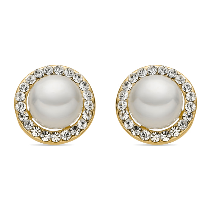 Pendientes con Perla Blanca acabado oro 18k