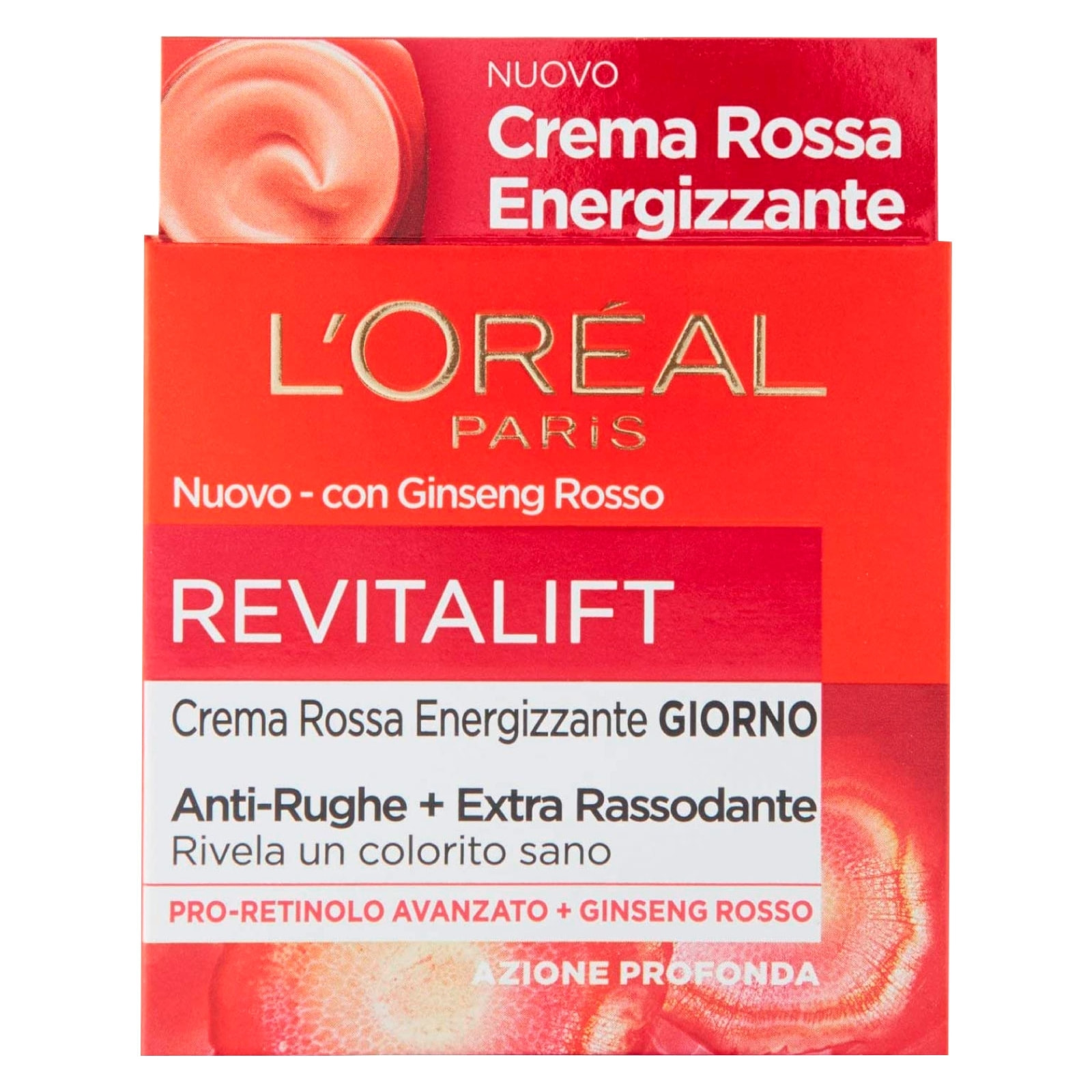 Crema Rossa Energizzante Giorno Anti-Rughe Extra Rassodante Revitalift Azione Profonda con Pro-Retinolo e Ginseng Rosso
