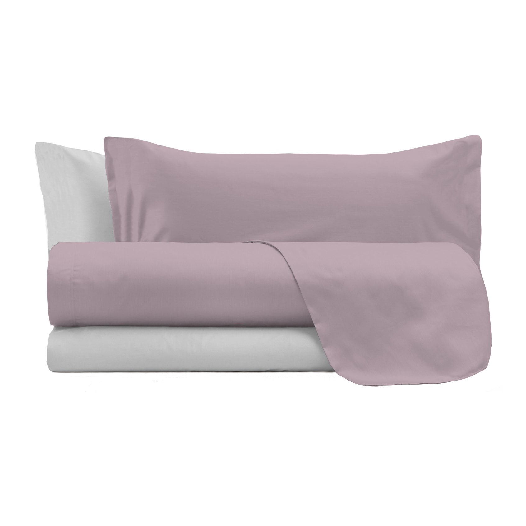 COMPLETO LETTO NATURAL COLOR, 100% Cotone, Made in Italy - ROSA ANTICO/GRIGIO CHIARO