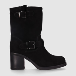 Botines de Serraje - Negro - Tacón: 5 cm