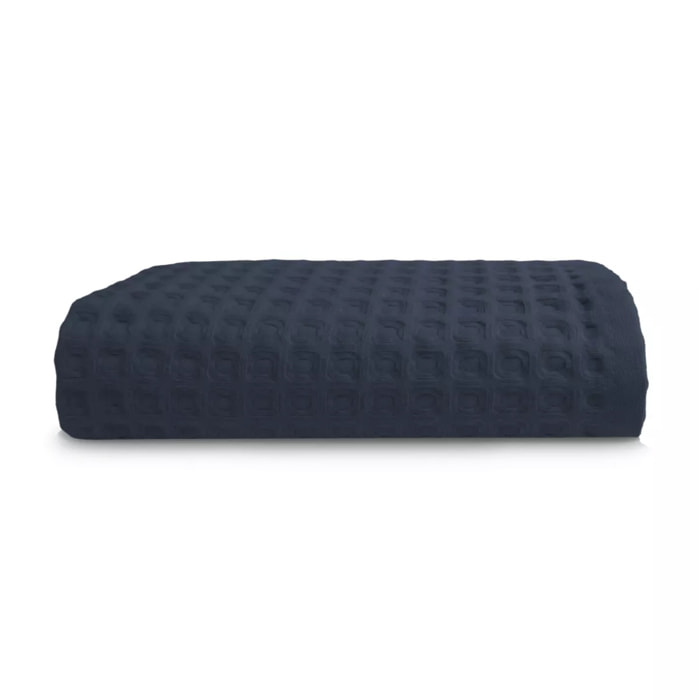 Drap de douche pur coton 240 g/m² nid d'abeille marine Detente navy