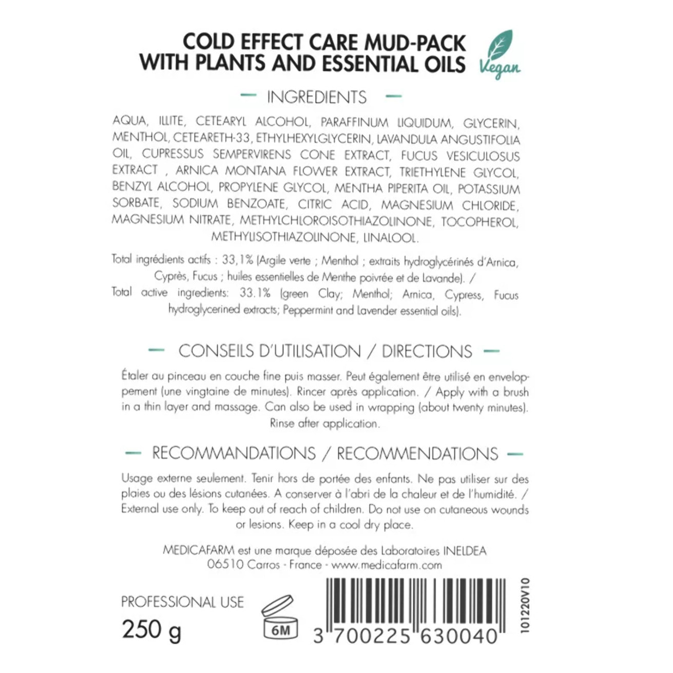 MEDICAFARM - Argile de soin CRYO-K - Aux plantes et huiles essentielles - Effet glacial - Aide à soulager les douleurs et améliorer confort circulatoire - Lot de 2 Pots de 250 g