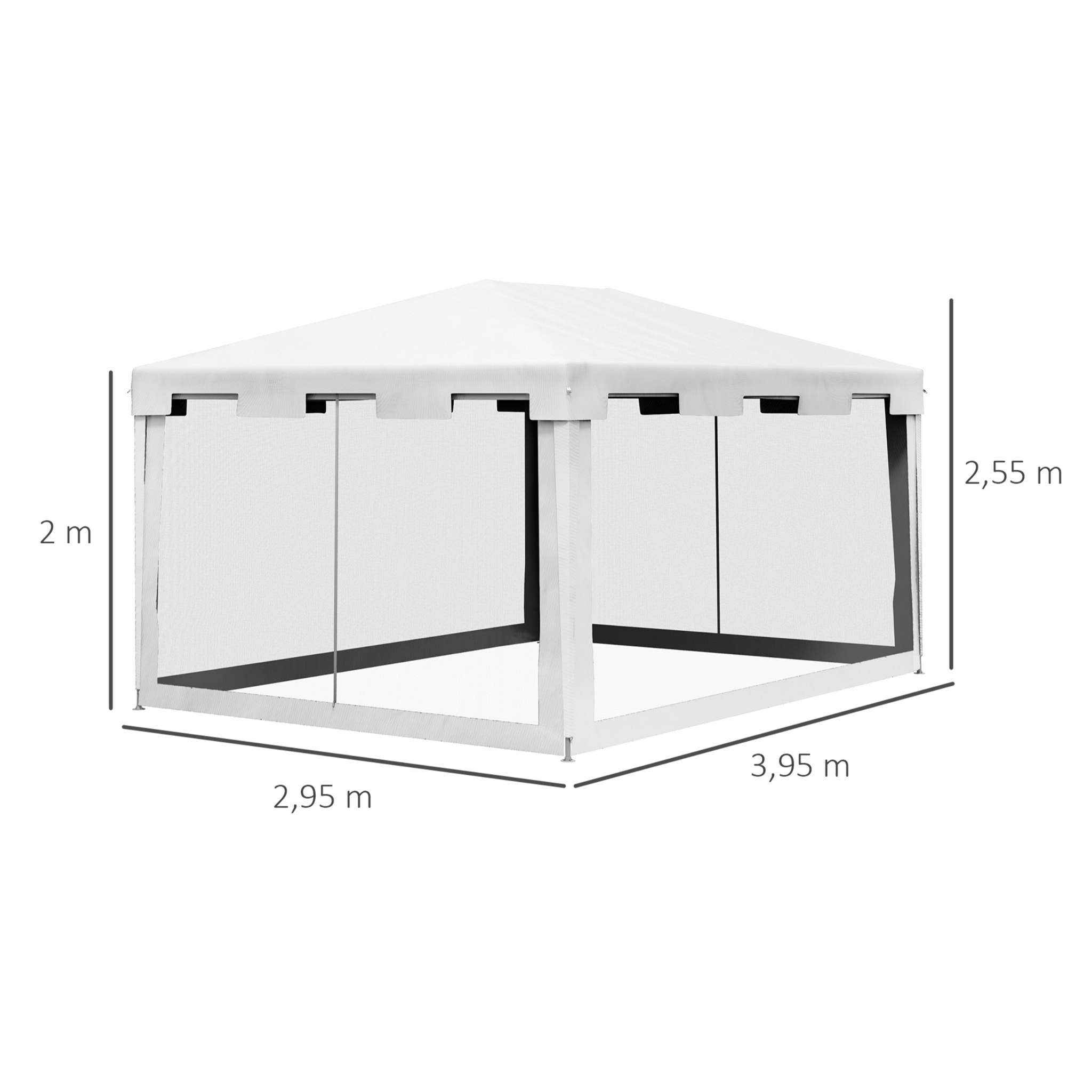 Carpa de Jardín 4x3 m Cenador Desmontable Exterior con 4 Mosquiteras Laterales 2 Puertas con Cremallera y 8 Orificios de Drenaje para Terraza Patio Playa Blanco y Negro