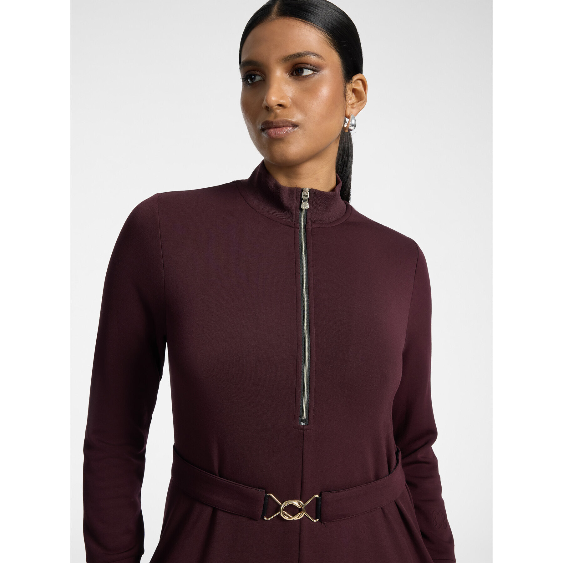 Elena Mirò - Vestido en scuba con cinturón - Burgundy