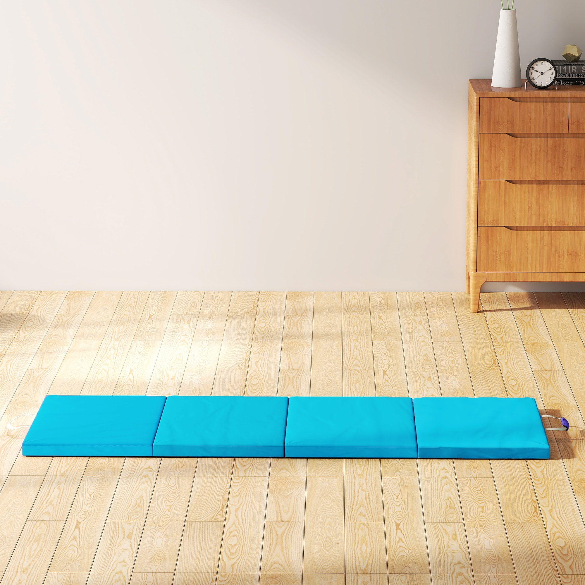 Colchoneta Gimnasia Plegable de Grosor de 5 cm, Tapete de Ejercicio con Asas de Transporte, Bolsa, Esterilla de Gimnasia para Yoga, Aeróbic, Artes Marciales, Azul Claro y Morado Oscuro