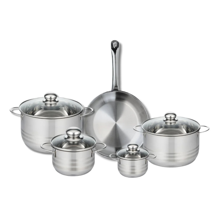 Ensemble de 1 Poêle de cuisson 28 cm et 4 faitouts 12, 16, 20 et 24 cm Elo Profi Brillant