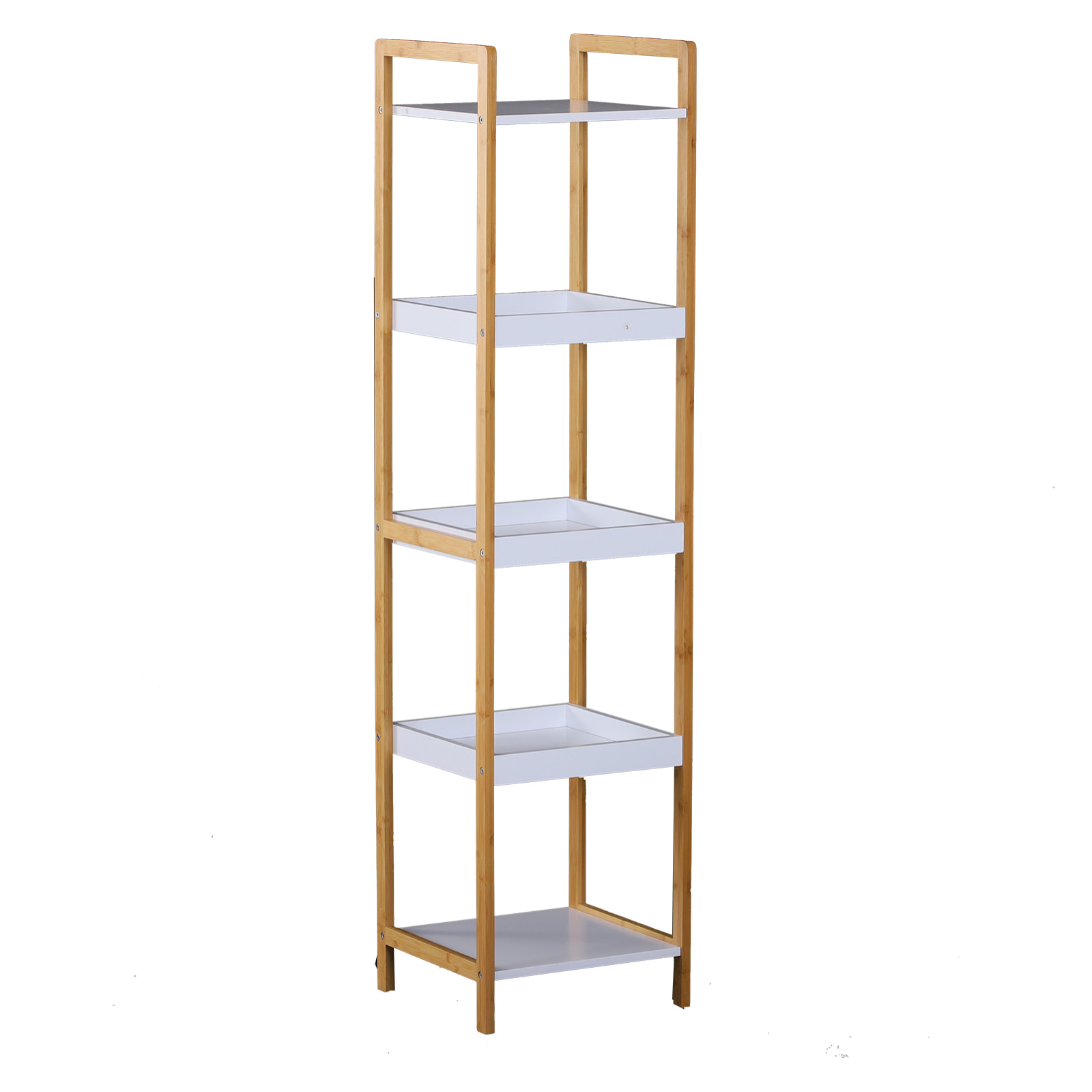 Etagère en bambou de salle de bain étagère debout 3 paniers + 2 étagères dim. 32L x 30l x 130H cm beige blanc