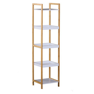 Etagère en bambou de salle de bain étagère debout 3 paniers + 2 étagères dim. 32L x 30l x 130H cm beige blanc