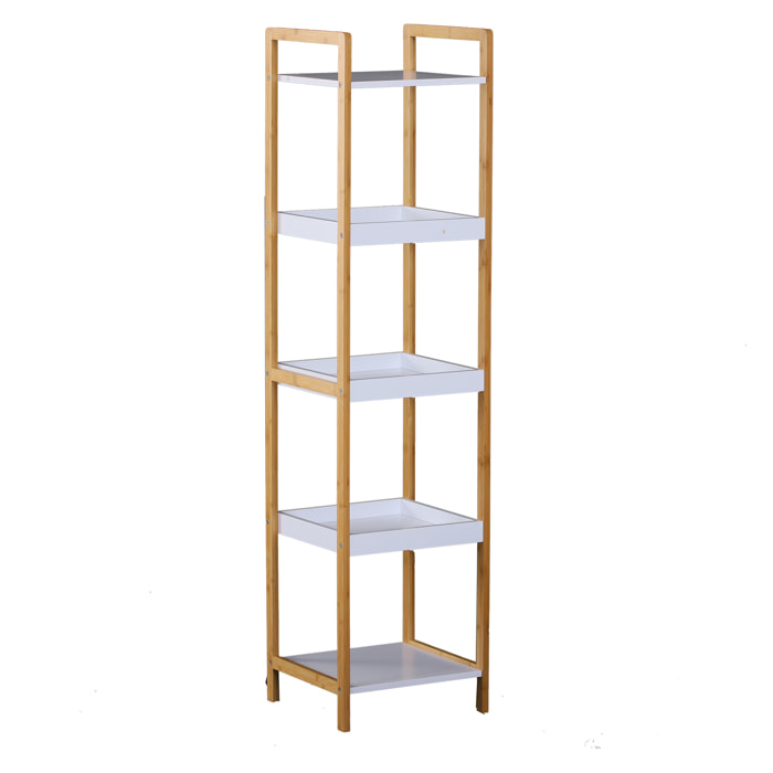 Etagère en bambou de salle de bain étagère debout 3 paniers + 2 étagères dim. 32L x 30l x 130H cm beige blanc