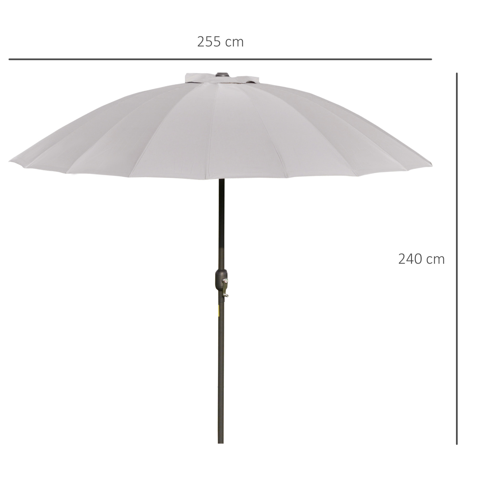 Parasol inclinable rond avec manivelle métal fibre de verre Ø 2,55 m polyester haute densité gris