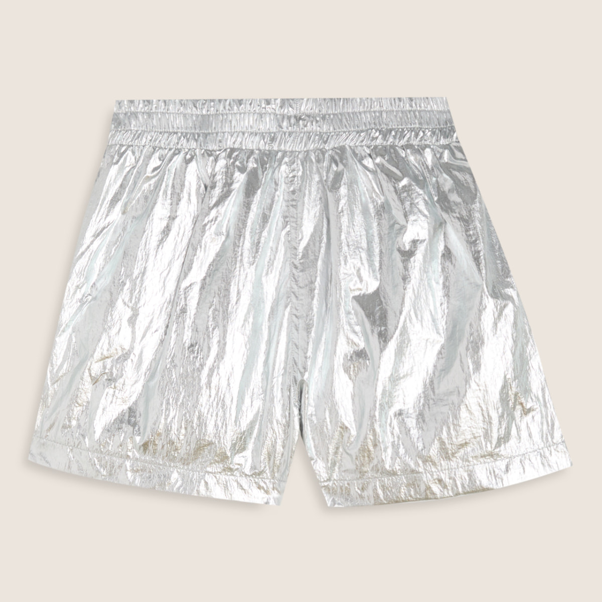 Pantaloncini Bambina in Tessuto Coated Argento