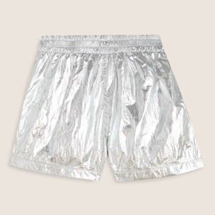 Pantaloncini Bambina in Tessuto Coated Argento