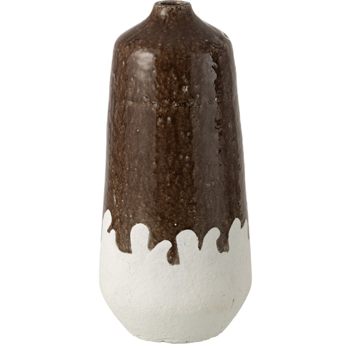 J-Line Vase 2 Parties - céramique - blanc/marron foncé - small
