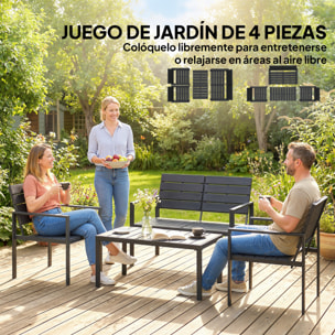 Conjunto de Muebles de Jardín para 4 Personas, Sofá de Jardín de 4 Piezas con Sofá de 2 Plazas, 2 Sillones, Mesa de Centro, Estructura Metálica, Negro