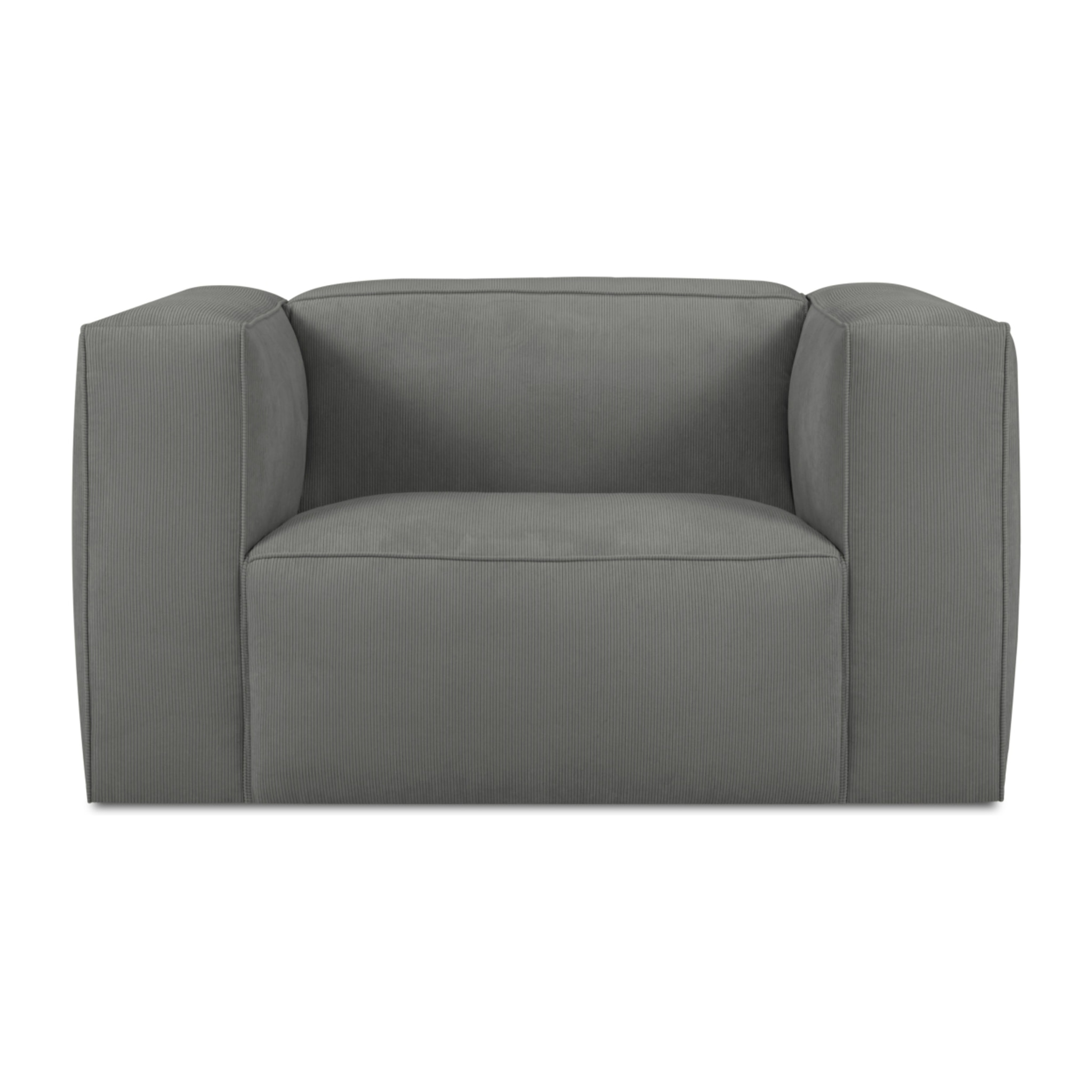 Fauteuil "Muse" en velours côtelé gris