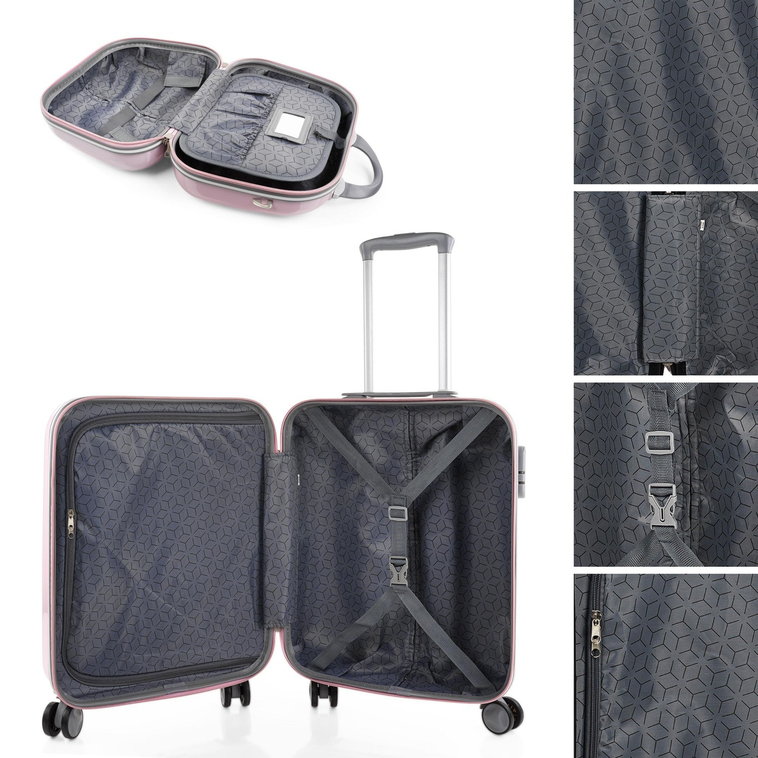 Juego De Maletas Pc Itaca Base Rosa Rosa Plumas