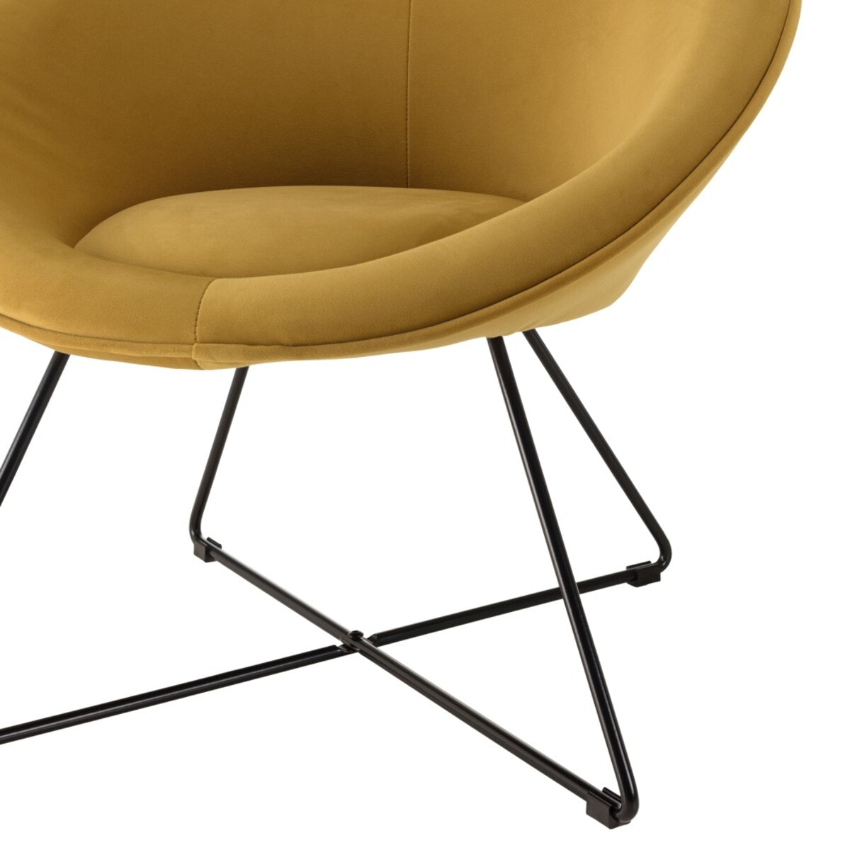 AGATHE - Fauteuil tissu velours jaune moutarde pieds croisés métal noir