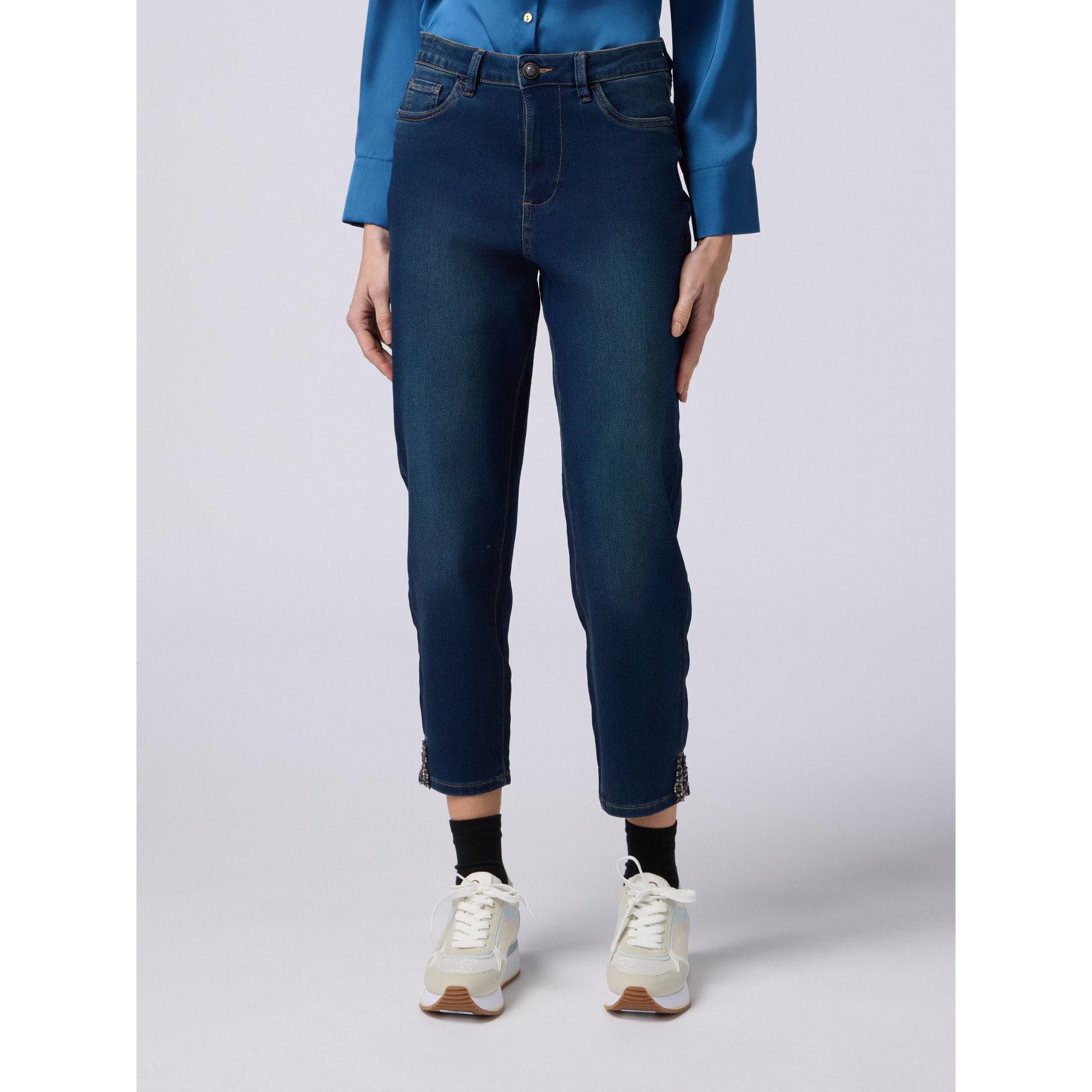 Oltre - Vaqueros boy slim con detalles joya - Azul