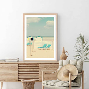 Poster cabanes turquoise Affiche + cadre en bois - Chêne