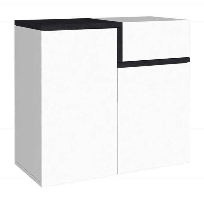 Scarpiera Morfeo, Mobile multiuso a 2 ante e 1 anta a ribalta, Portascarpe da ingresso, 100% Made in Italy, cm 80x40h80, Bianco lucido e Ardesia