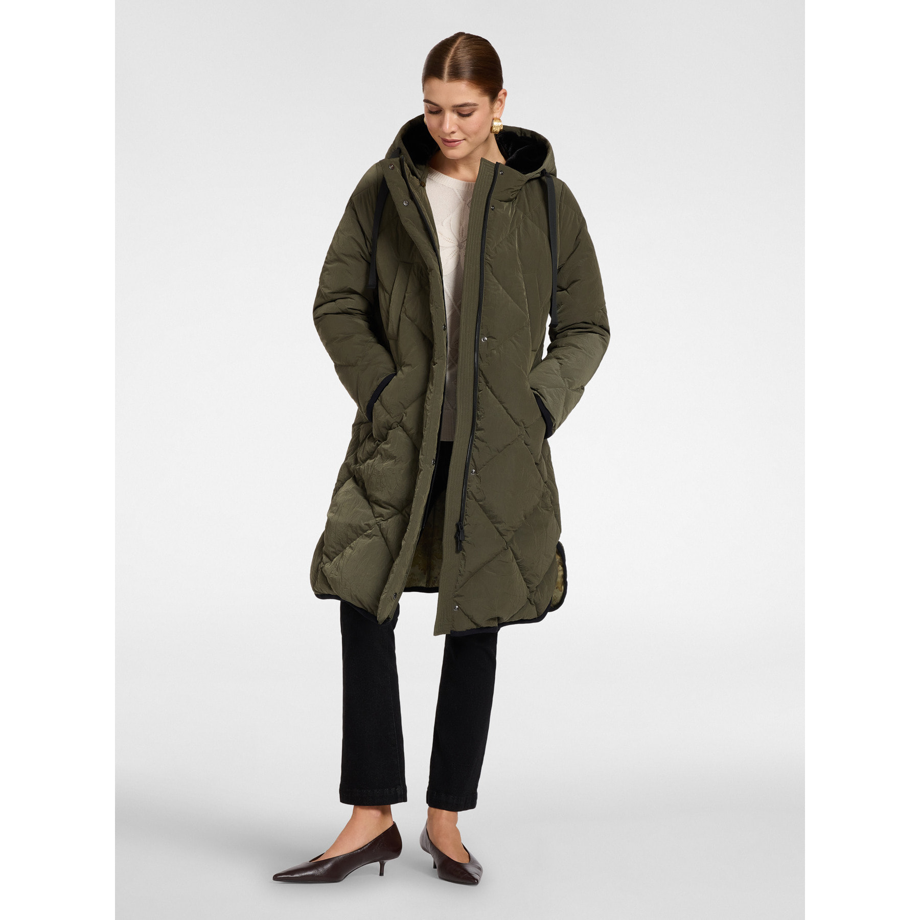 Elena Mirò - Piumino lungo in nylon trapuntato - Verde militare